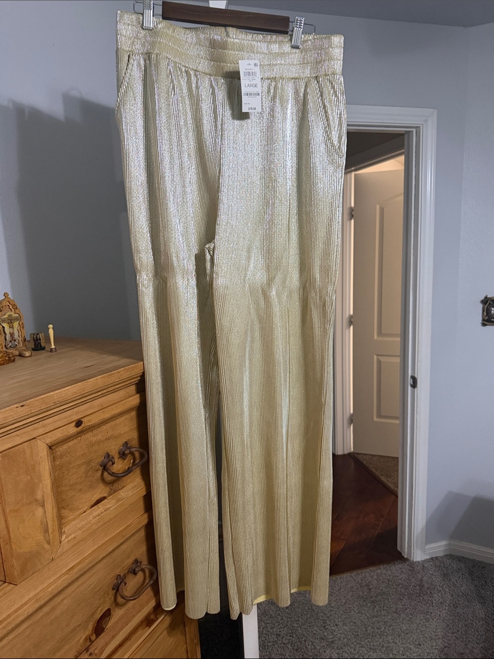 INC International Concepts Shimmery Gold Wide-Leg Pants